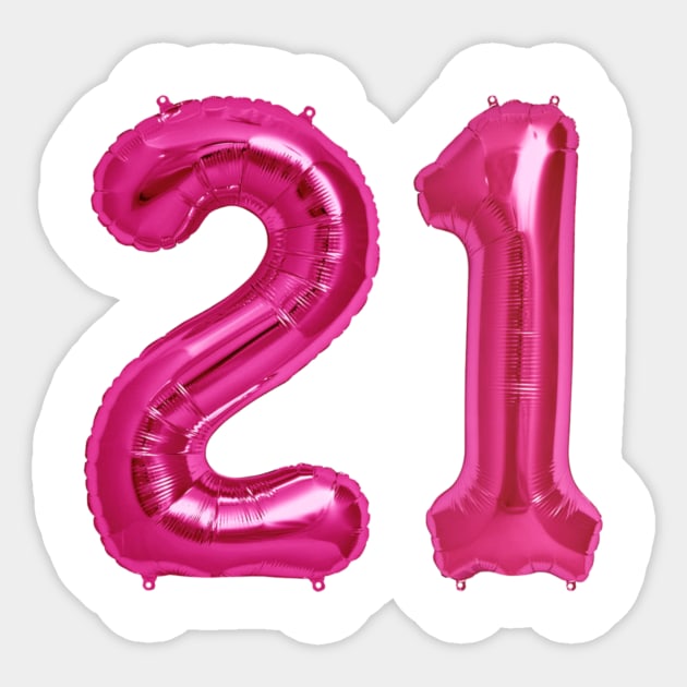 Hot Pink 21st Birthday Metallic Helium Balloons Numbers Sticker by podartist